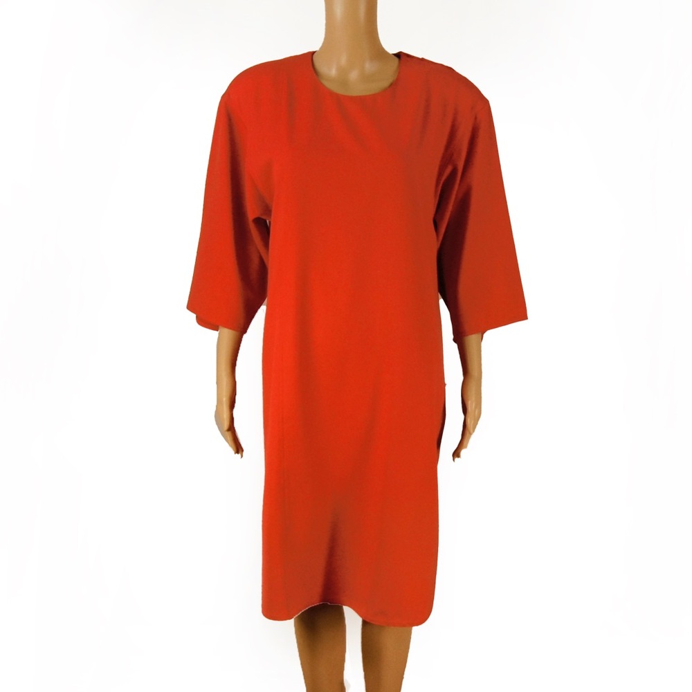 Vintage 80s Gianfranco Ferre Red Cape Back Detail Shift Dress